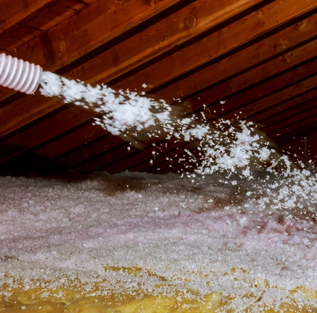 blown-in insulation coverage around residential attic framing